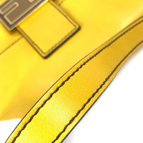 AUTHENTIC FENDI FF Mamma Baguette Bag 2WAY Hand Bag Leather yellow - Picture 6 of 15